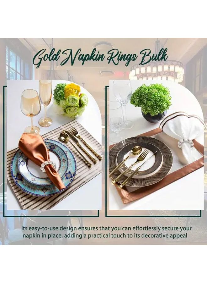 50 قطعة من حلقات المناديل الذهبية القابلة للاستعمال لمرة واحدة مع خرز اللؤلؤ المقلد لتزيين طاولة حفل الزفاف - Image 4